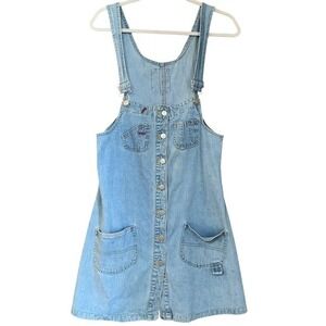 Vintage Jean Denim Dress 90s Y2k Grunge Overalls Dungaree Large Sqeeze Jeanswear